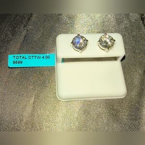 Classic Round Cut Stud Earrings - White Gold Tone with Clear Stones